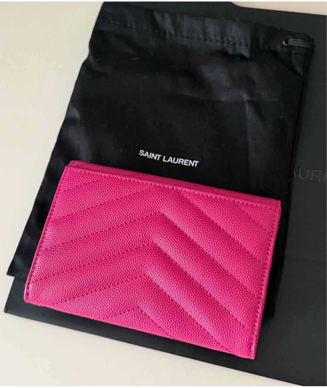 SAINT LAURENT Фуксия кожаный кошелек, фото 5