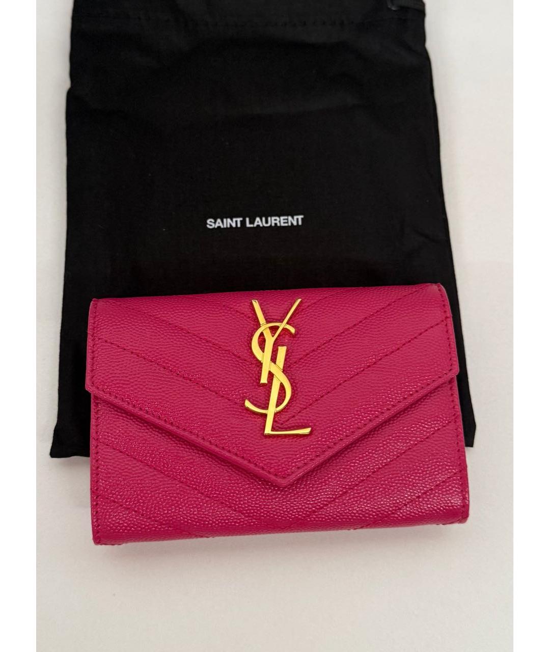 SAINT LAURENT Фуксия кожаный кошелек, фото 2