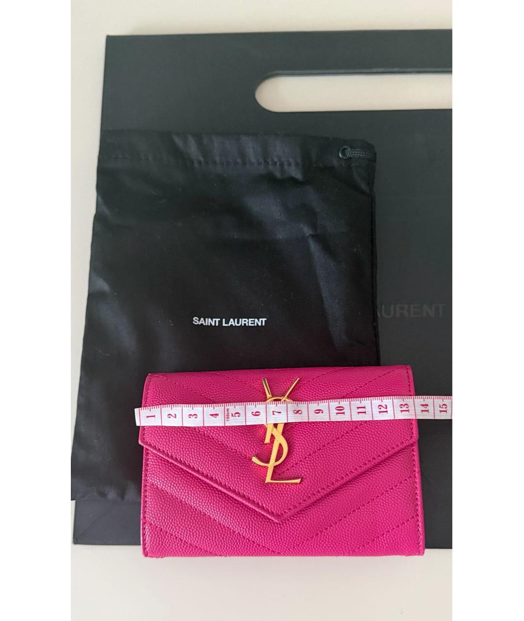 SAINT LAURENT Фуксия кожаный кошелек, фото 4
