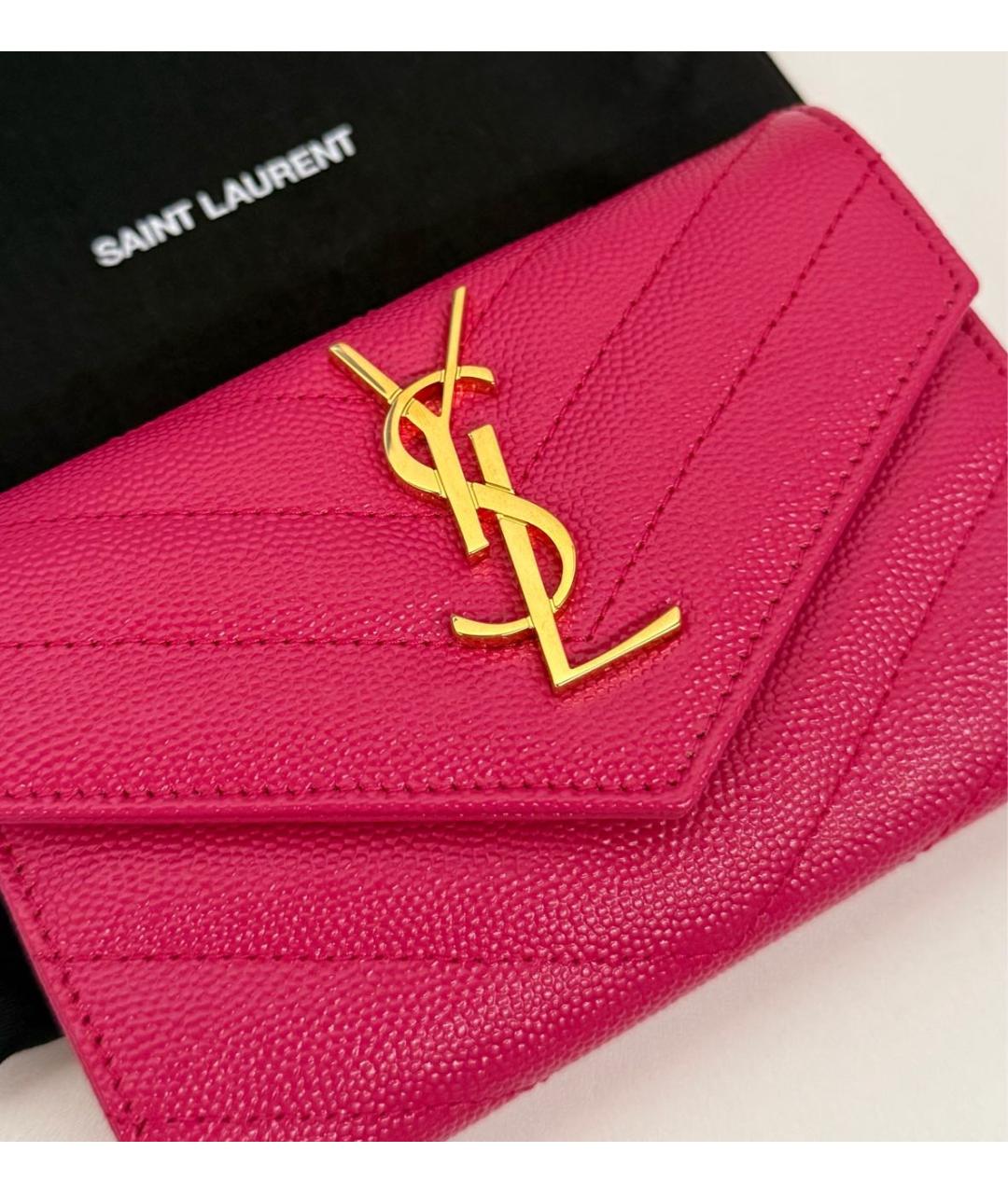 SAINT LAURENT Фуксия кожаный кошелек, фото 8
