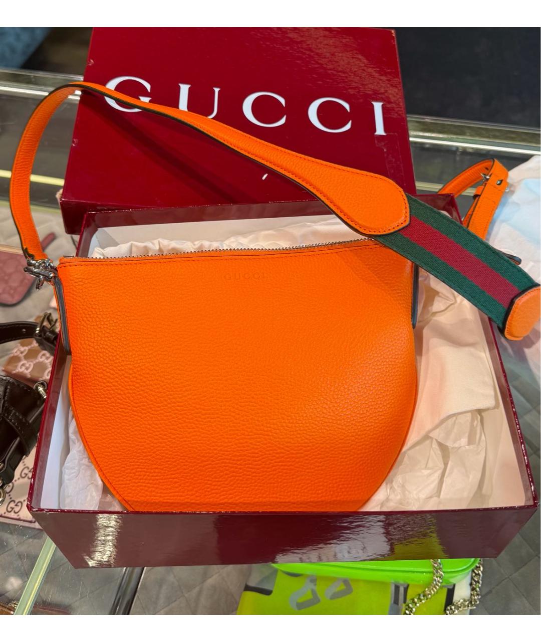 GUCCI Оранжевая кожаная сумка через плечо, фото 5