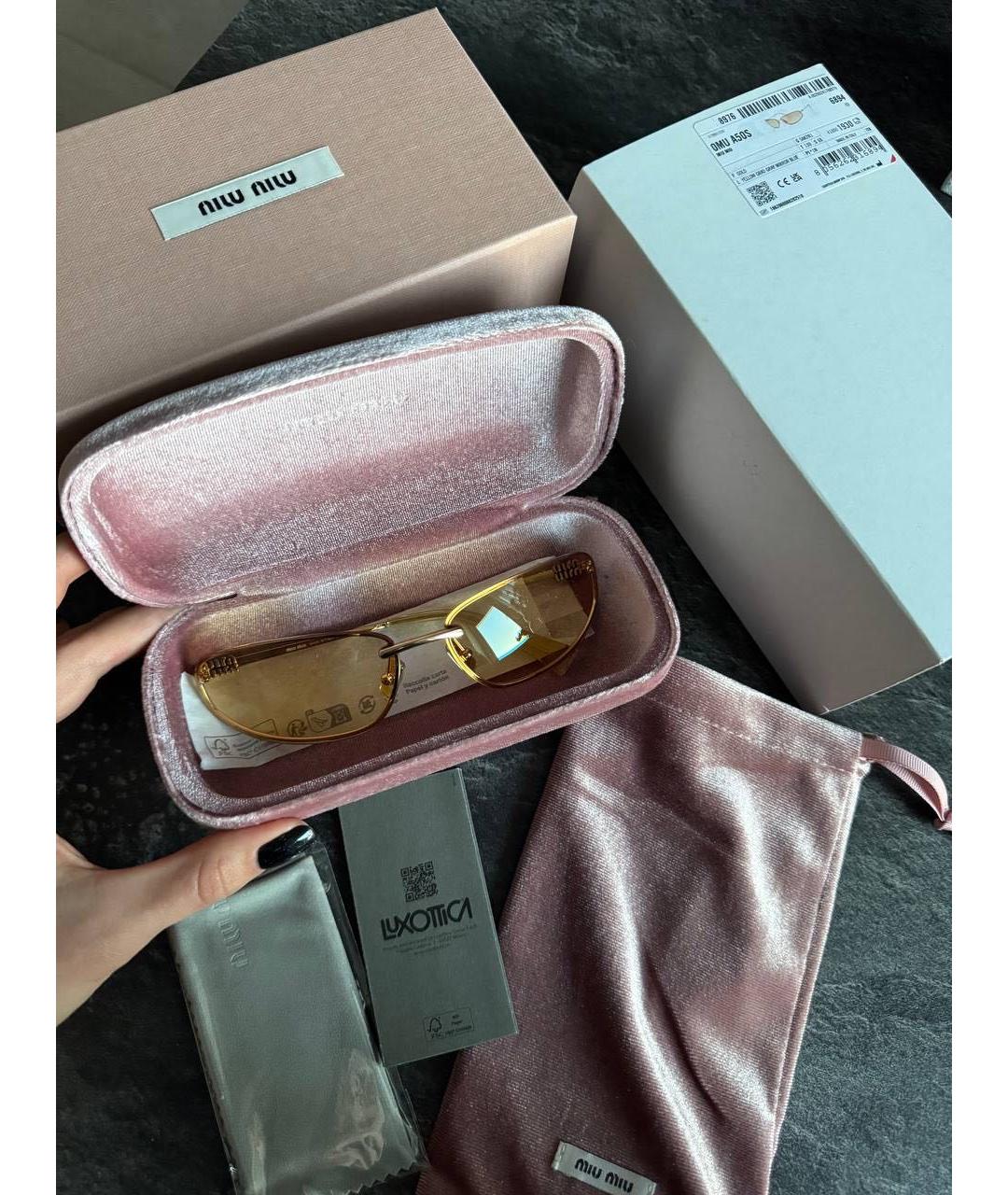 MIU MIU Желтые металлические солнцезащитные очки, фото 2
