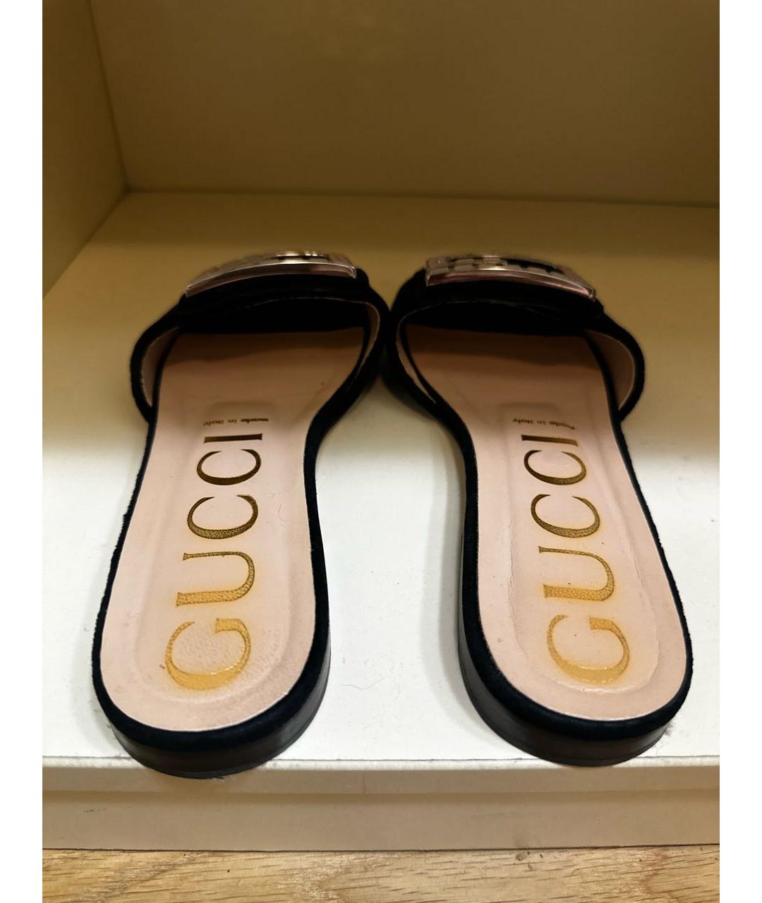 GUCCI Черные бархатные шлепанцы, фото 4