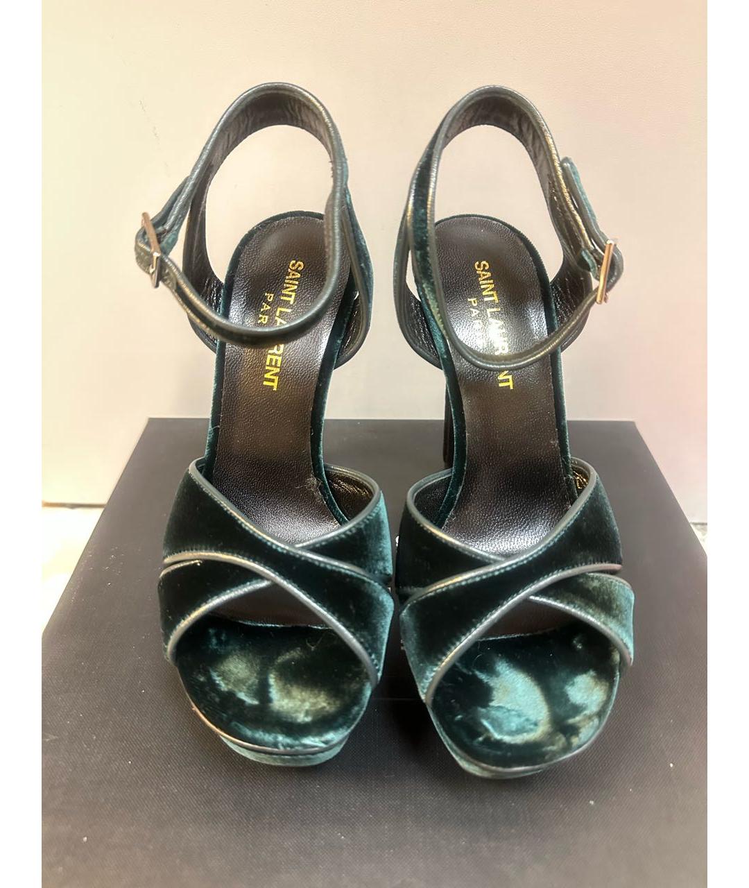 SAINT LAURENT Бирюзовые бархатные босоножки, фото 4
