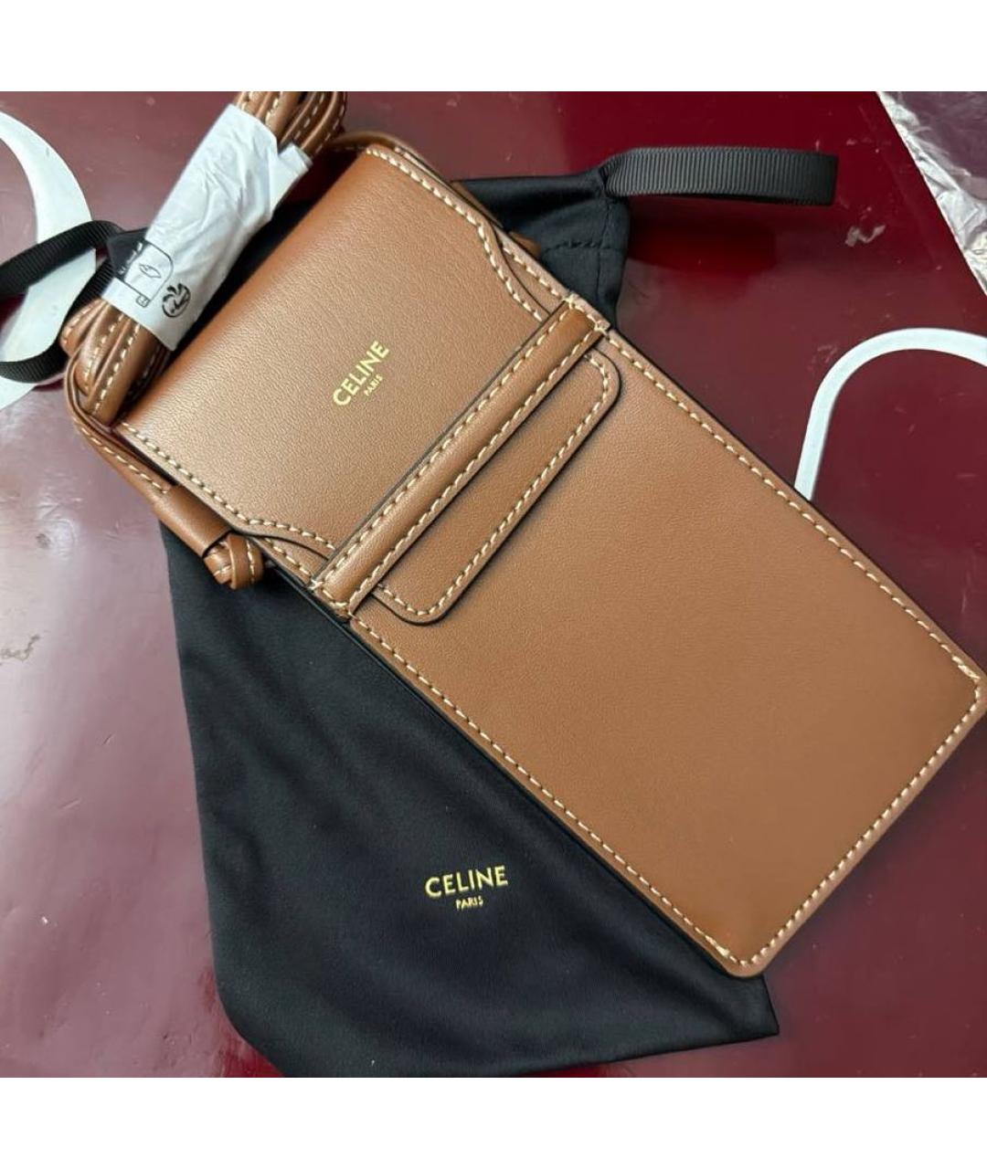 CELINE Коричневая сумка через плечо из искусственной кожи, фото 2