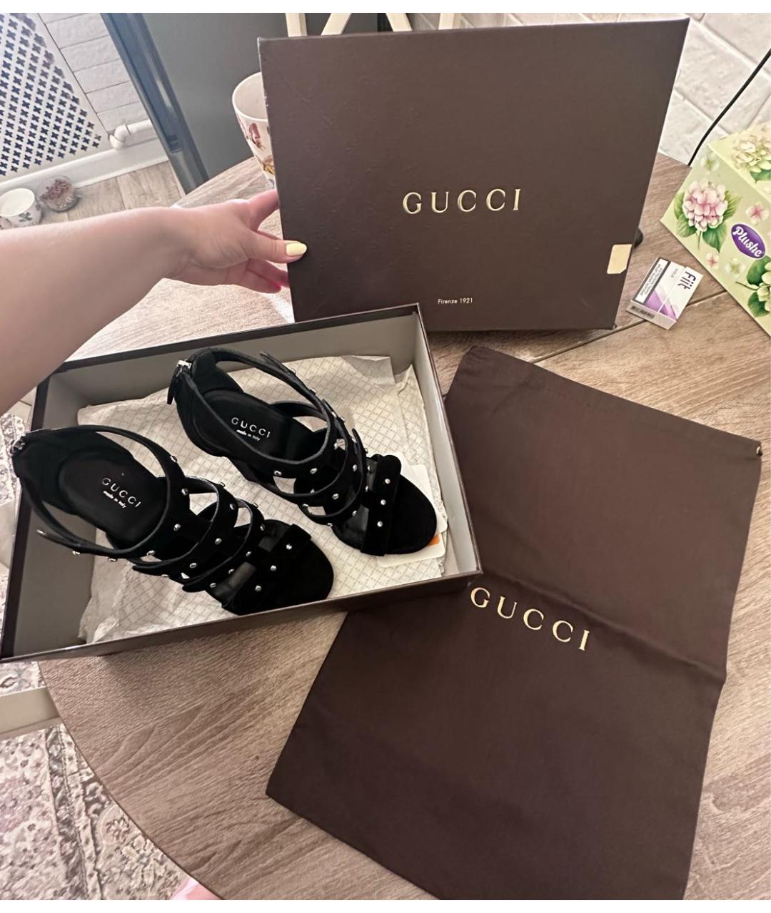 GUCCI Черные замшевые босоножки, фото 3