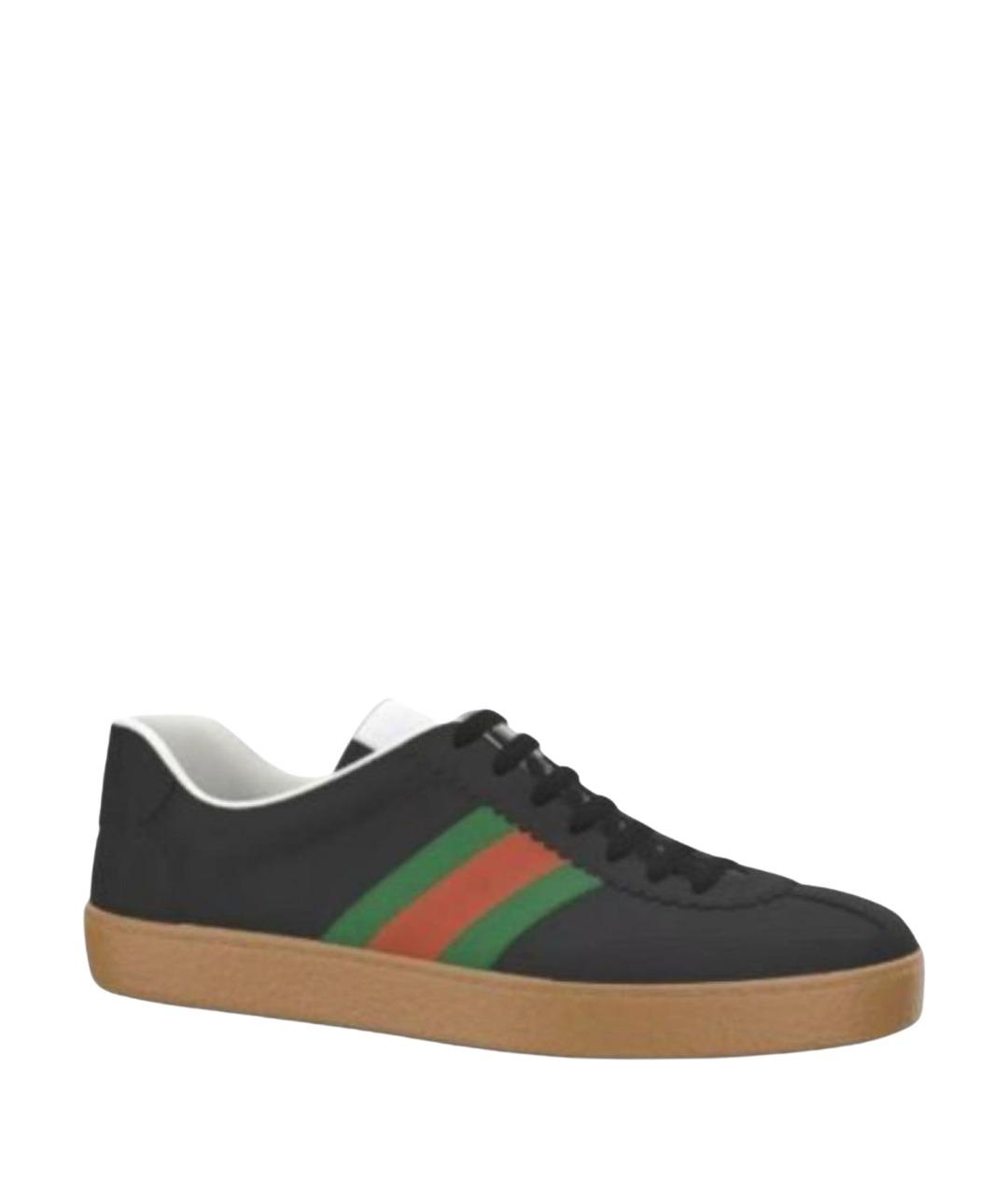 GUCCI Черные кожаные низкие кроссовки / кеды, фото 1