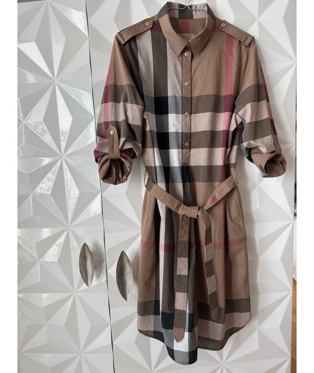 BURBERRY Коричневое хлопковое повседневное платье, фото 4