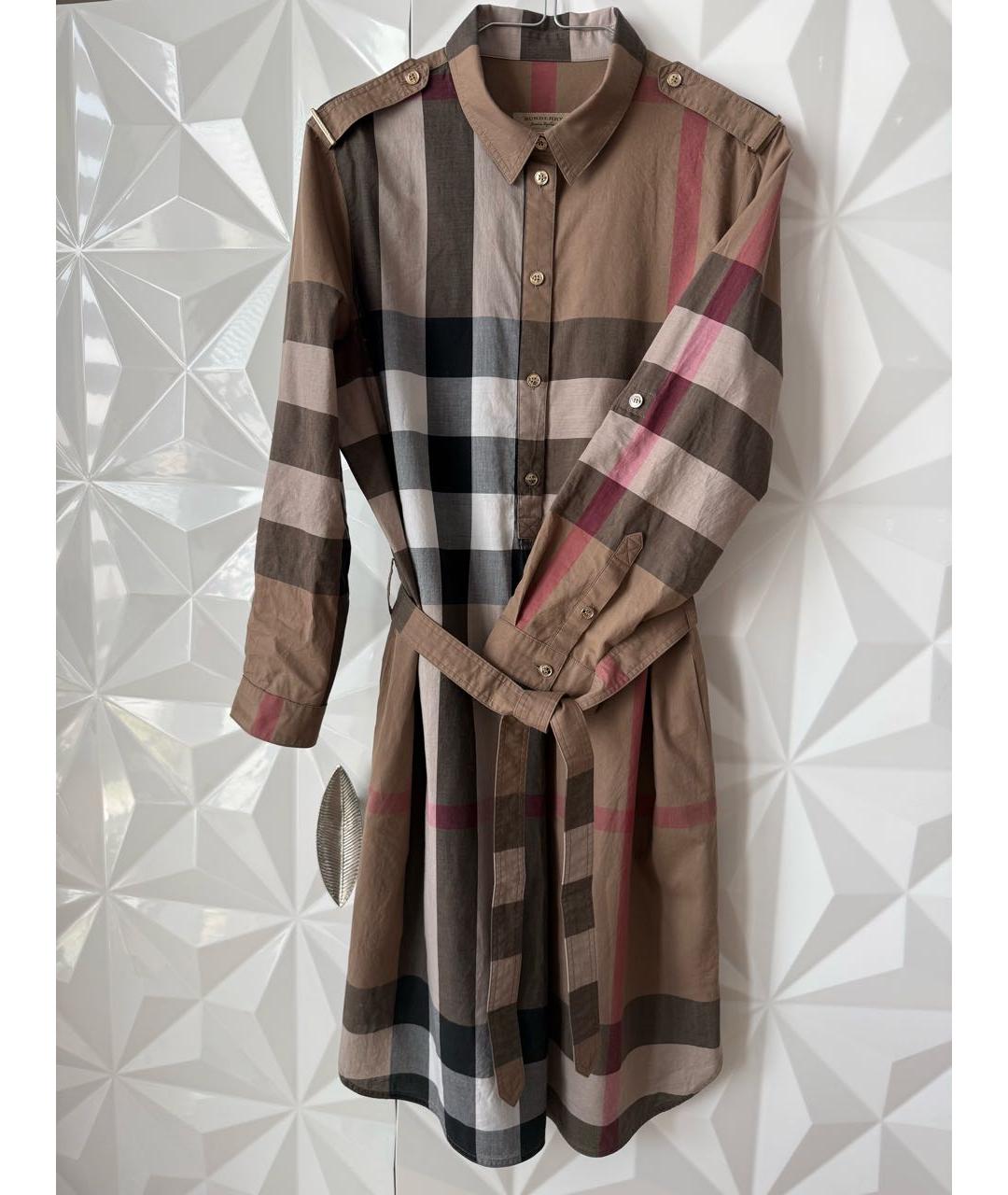 BURBERRY Коричневое хлопковое повседневное платье, фото 5