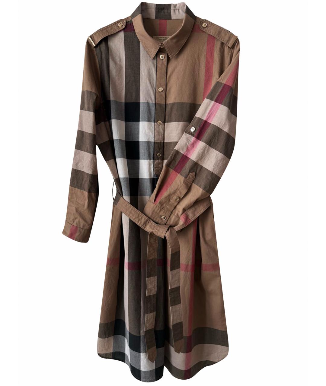 BURBERRY Коричневое хлопковое повседневное платье, фото 1