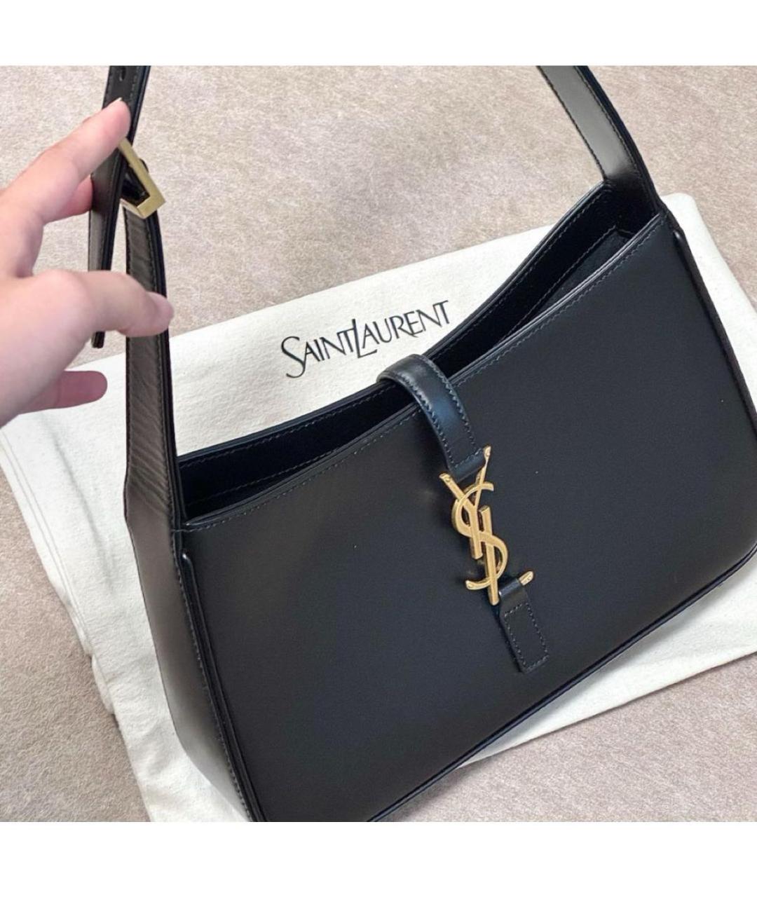 SAINT LAURENT Черная кожаная сумка с короткими ручками, фото 3