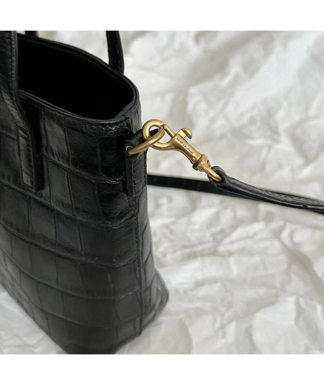 SAINT LAURENT Черная кожаная сумка тоут, фото 4