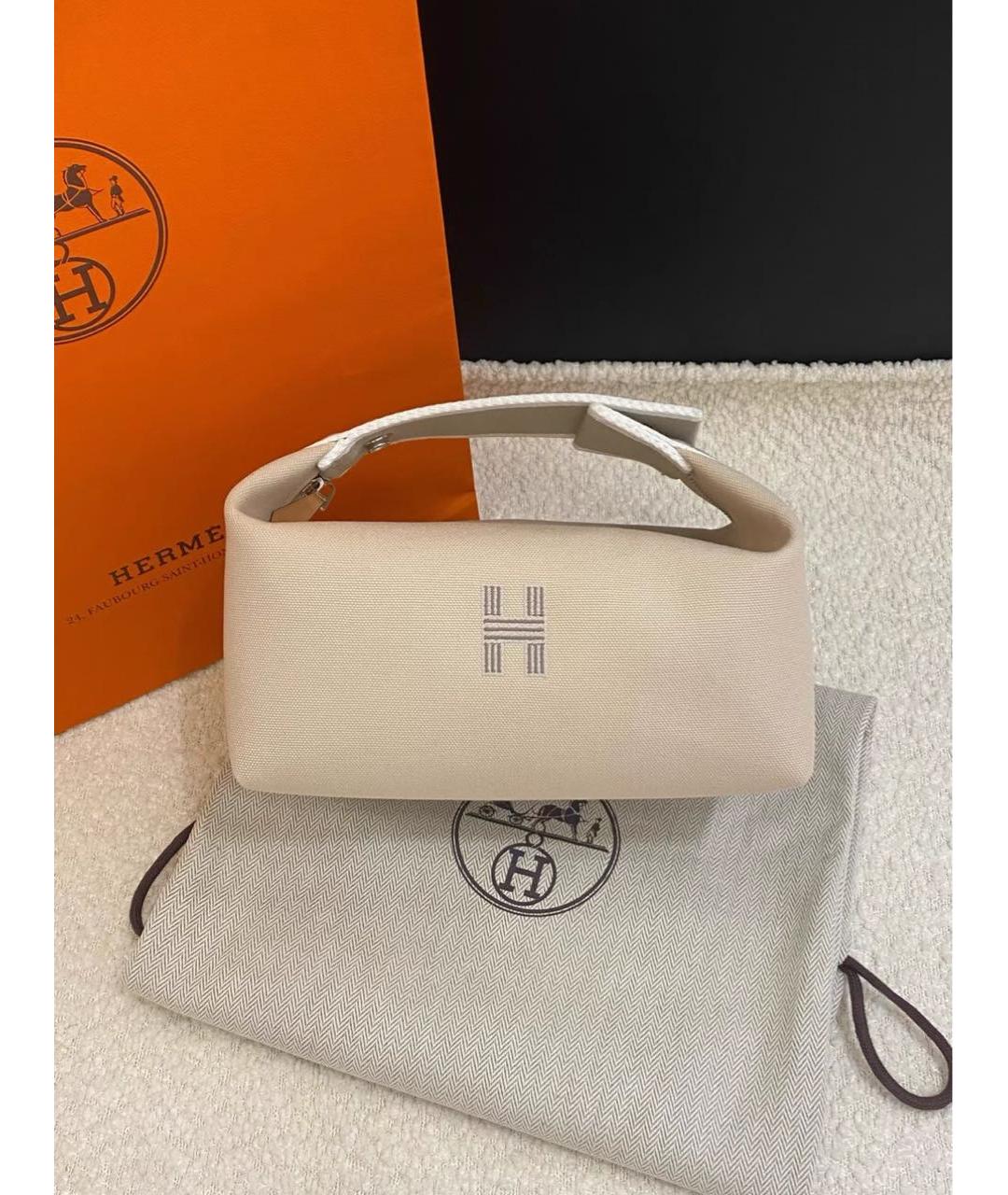 HERMES Бежевая косметичка, фото 4