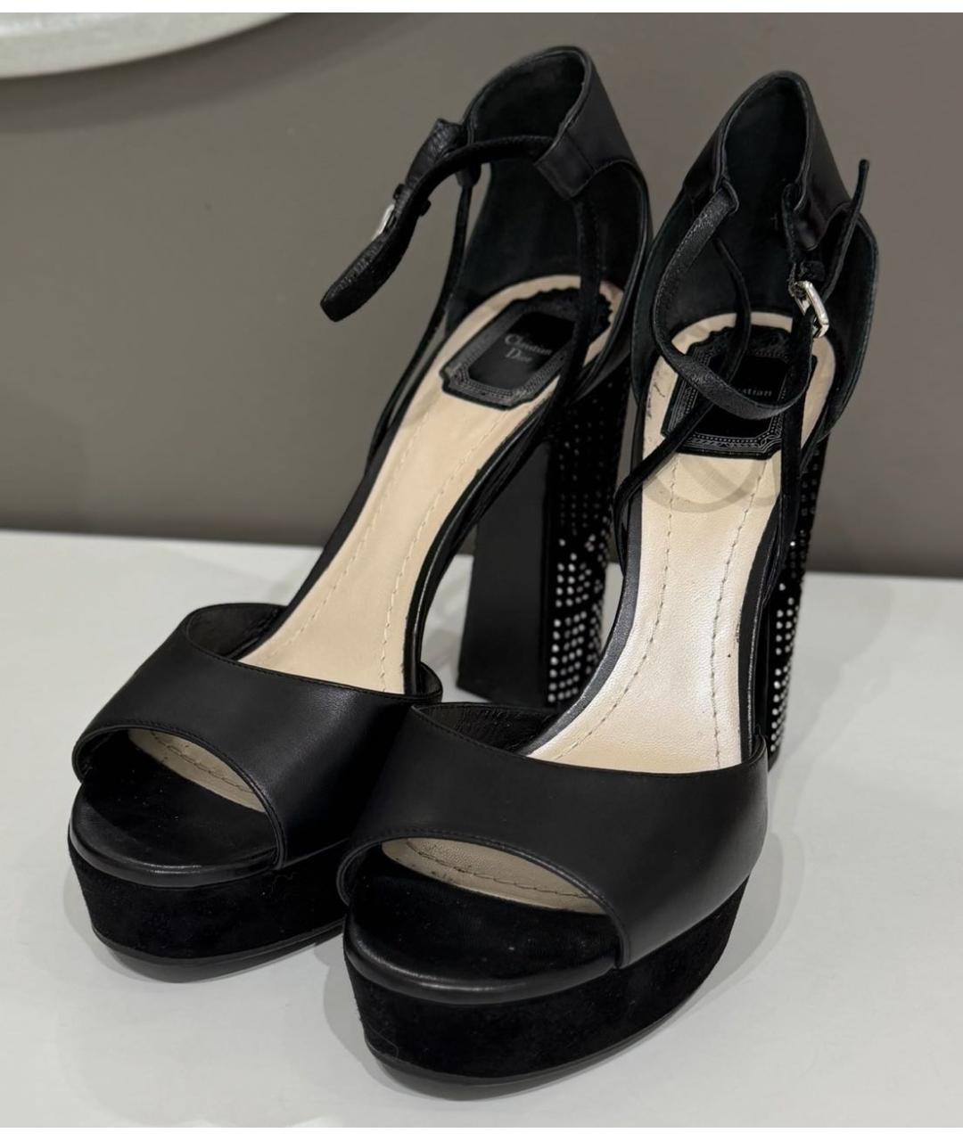 CHRISTIAN DIOR Черные кожаные босоножки, фото 3