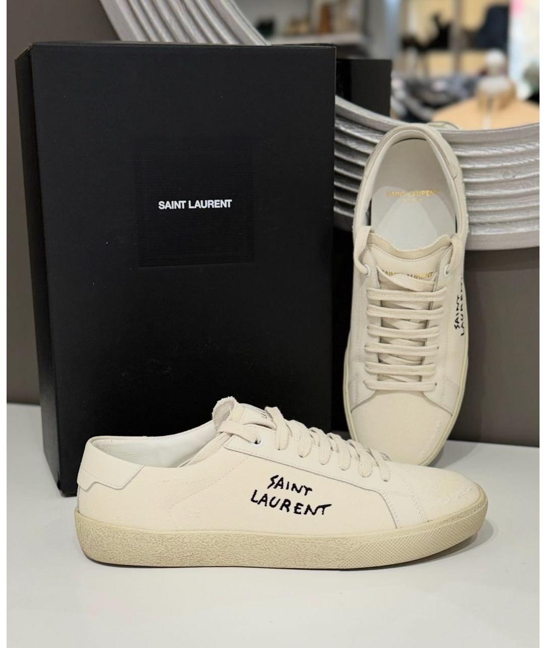 SAINT LAURENT Бежевые текстильные кеды, фото 5