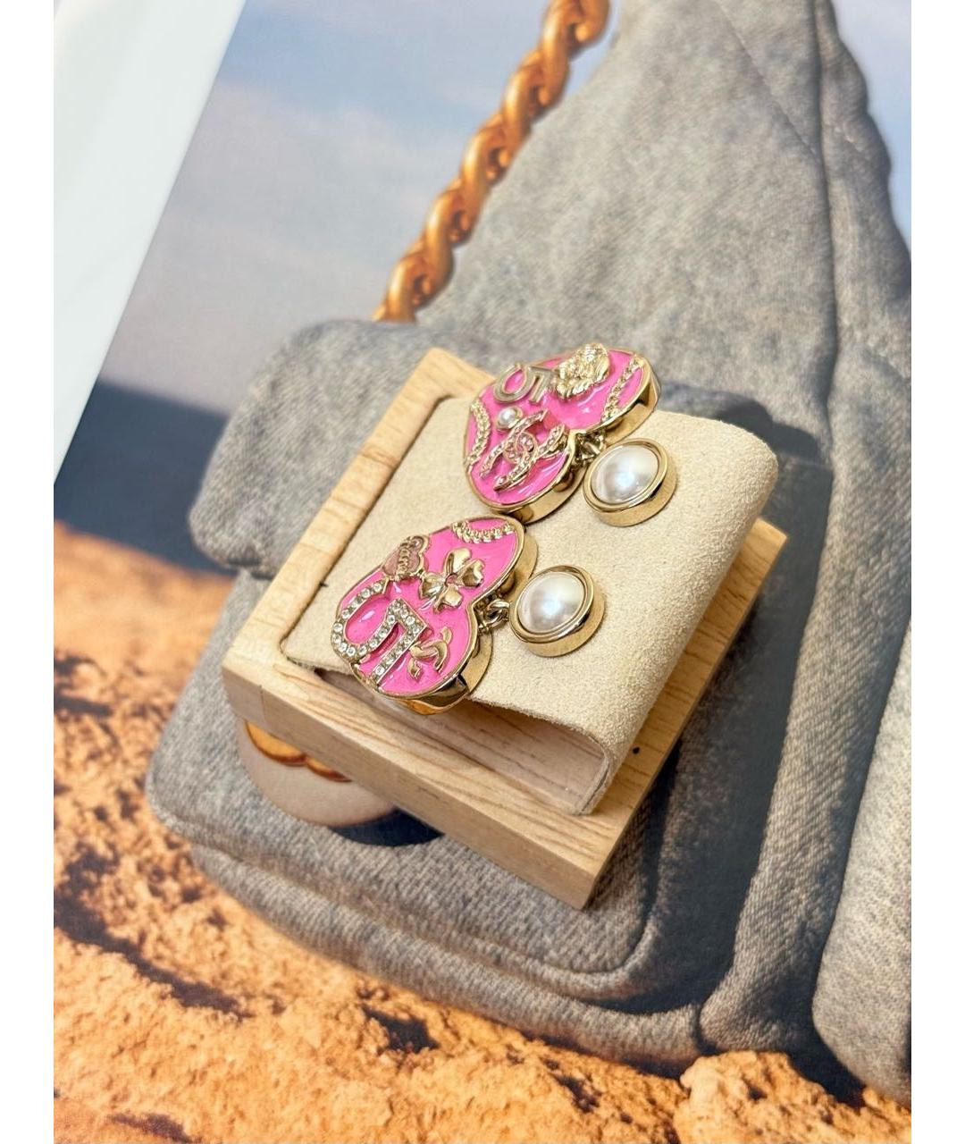 CHANEL Розовые металлические серьги, фото 4