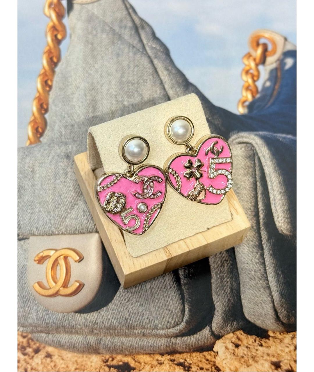 CHANEL Розовые металлические серьги, фото 6