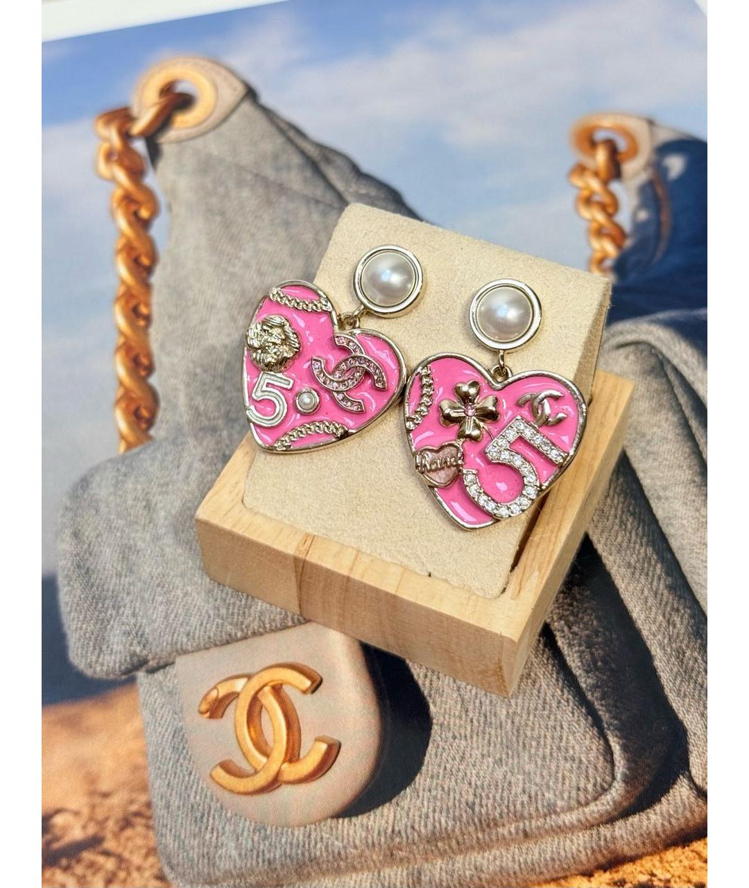 CHANEL Розовые металлические серьги, фото 3
