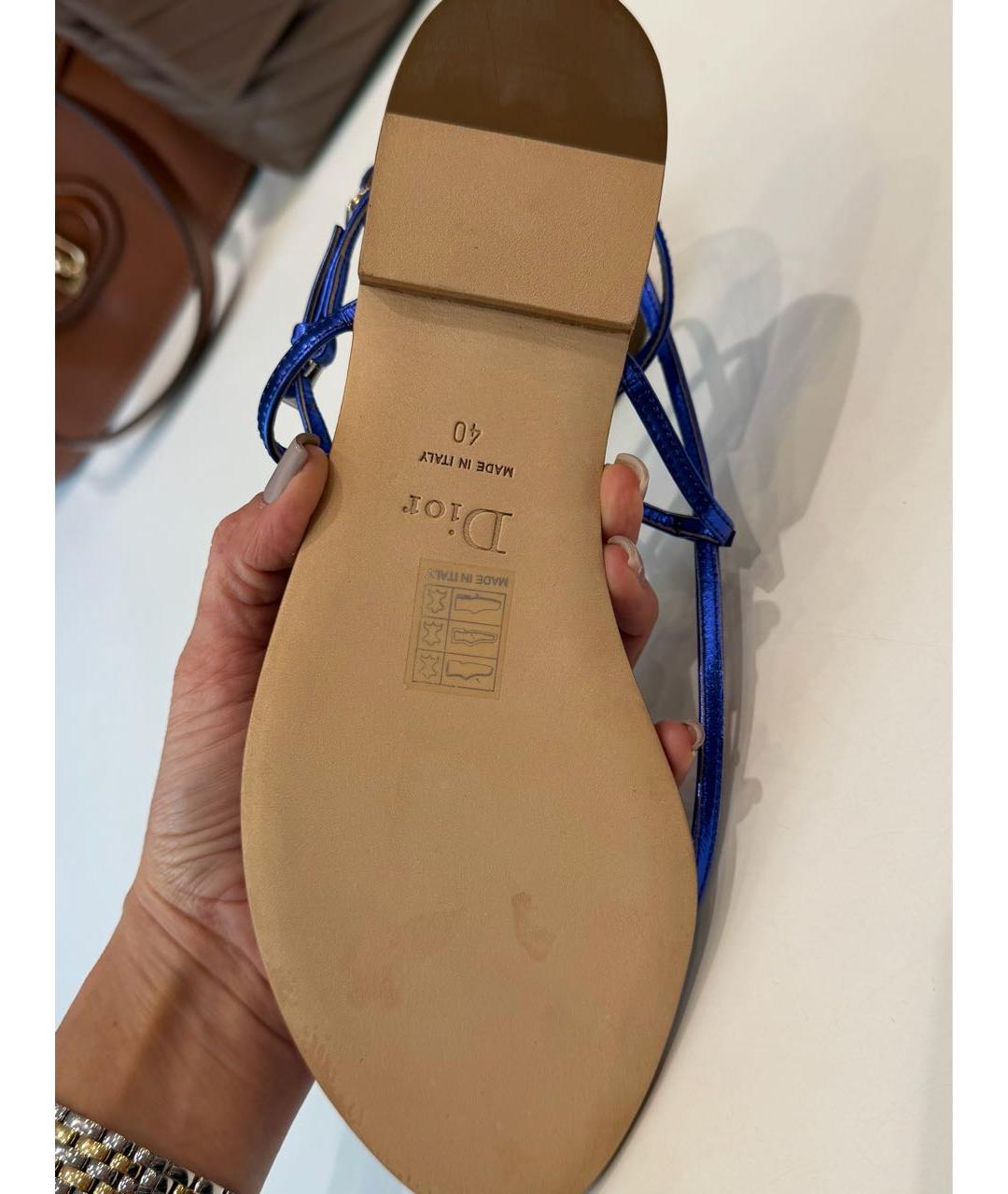 CHRISTIAN DIOR Синие кожаные сандалии, фото 4