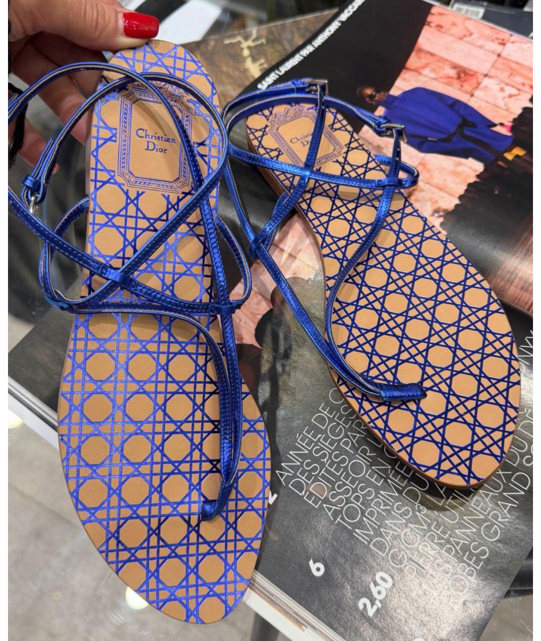 CHRISTIAN DIOR Синие кожаные сандалии, фото 5
