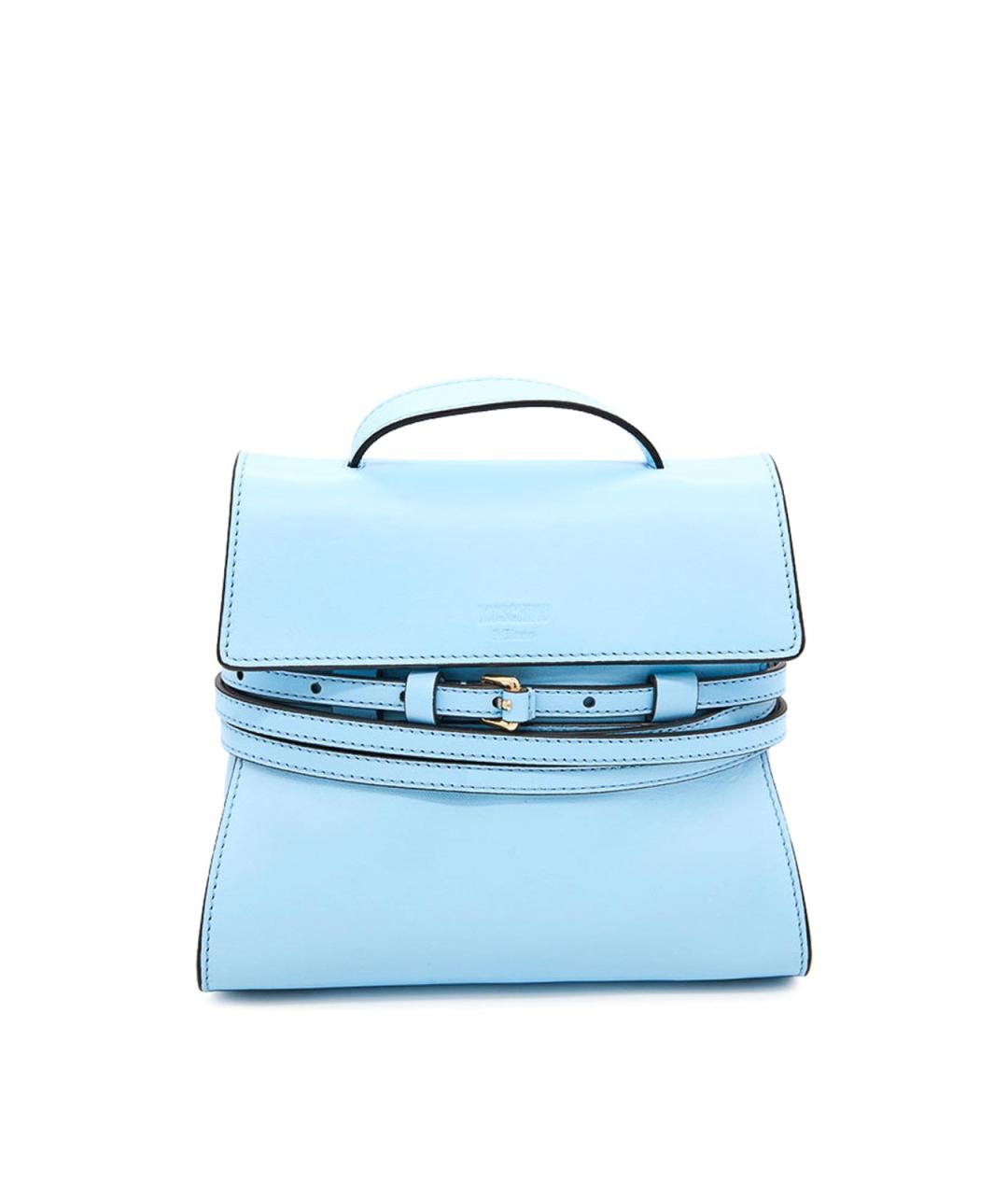 MOSCHINO Голубая кожаная сумка с короткими ручками, фото 1