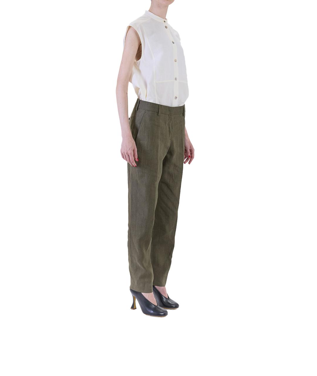 PAUL SMITH Зеленые льняные прямые брюки, фото 3