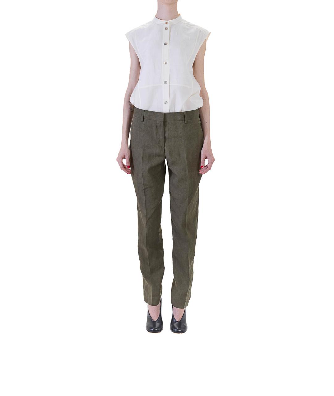 PAUL SMITH Зеленые льняные прямые брюки, фото 2