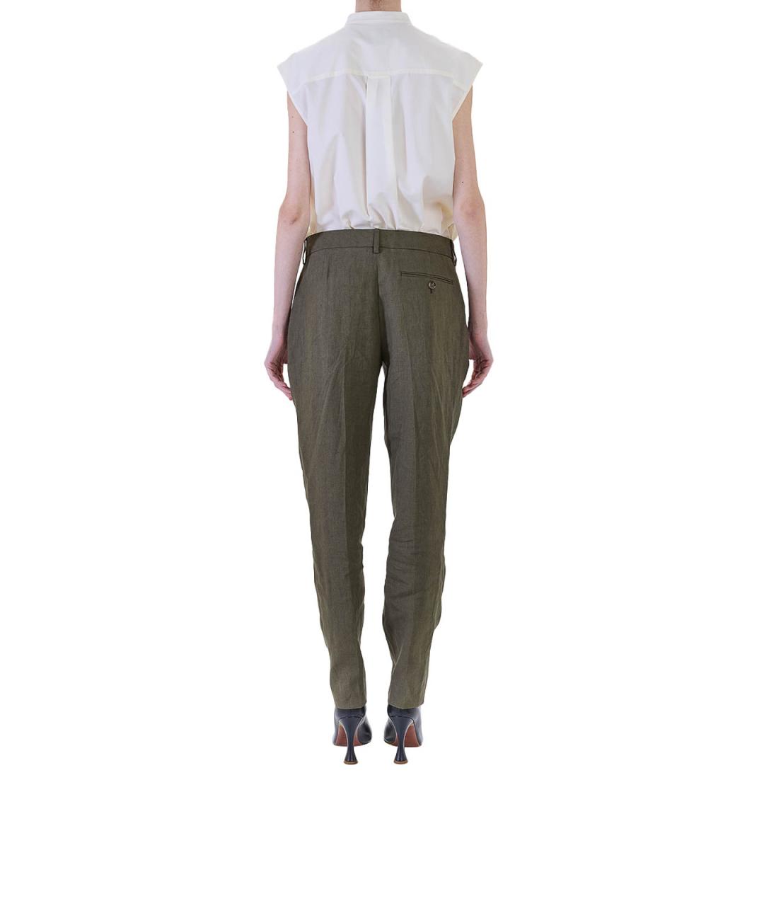 PAUL SMITH Зеленые льняные прямые брюки, фото 4