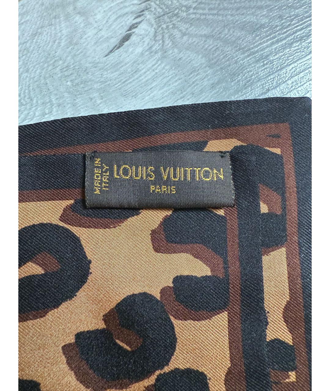 LOUIS VUITTON Коричневый шелковый платок, фото 4