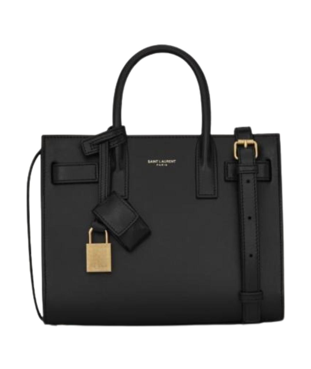 SAINT LAURENT Черная кожаная сумка тоут, фото 1