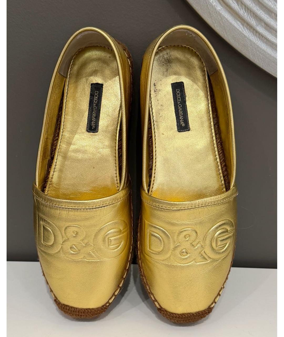 DOLCE&GABBANA Золотые кожаные эспадрильи, фото 7