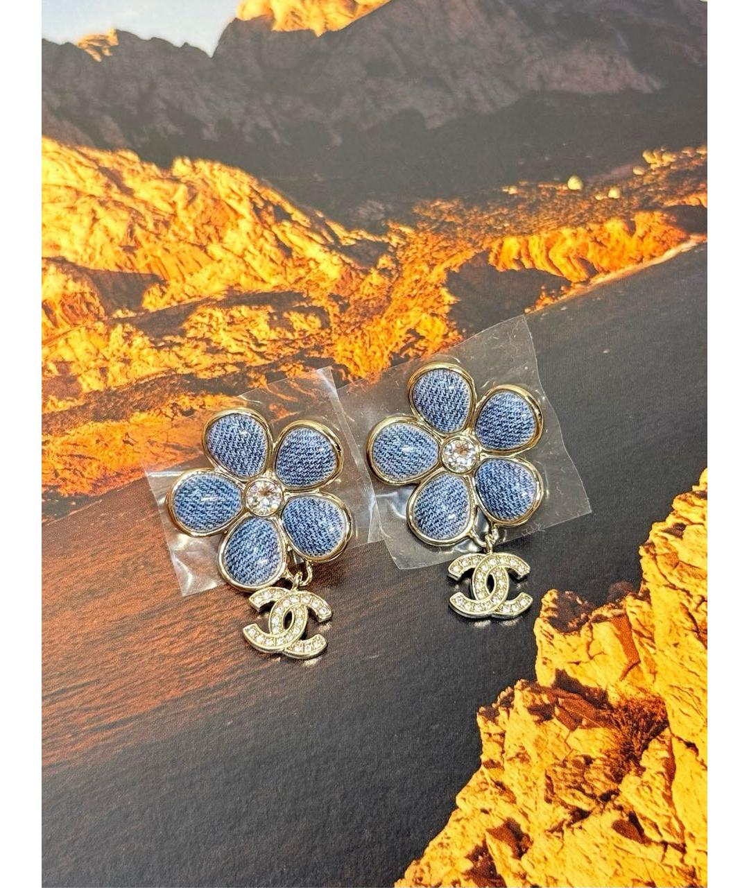 CHANEL Голубые металлические серьги, фото 6