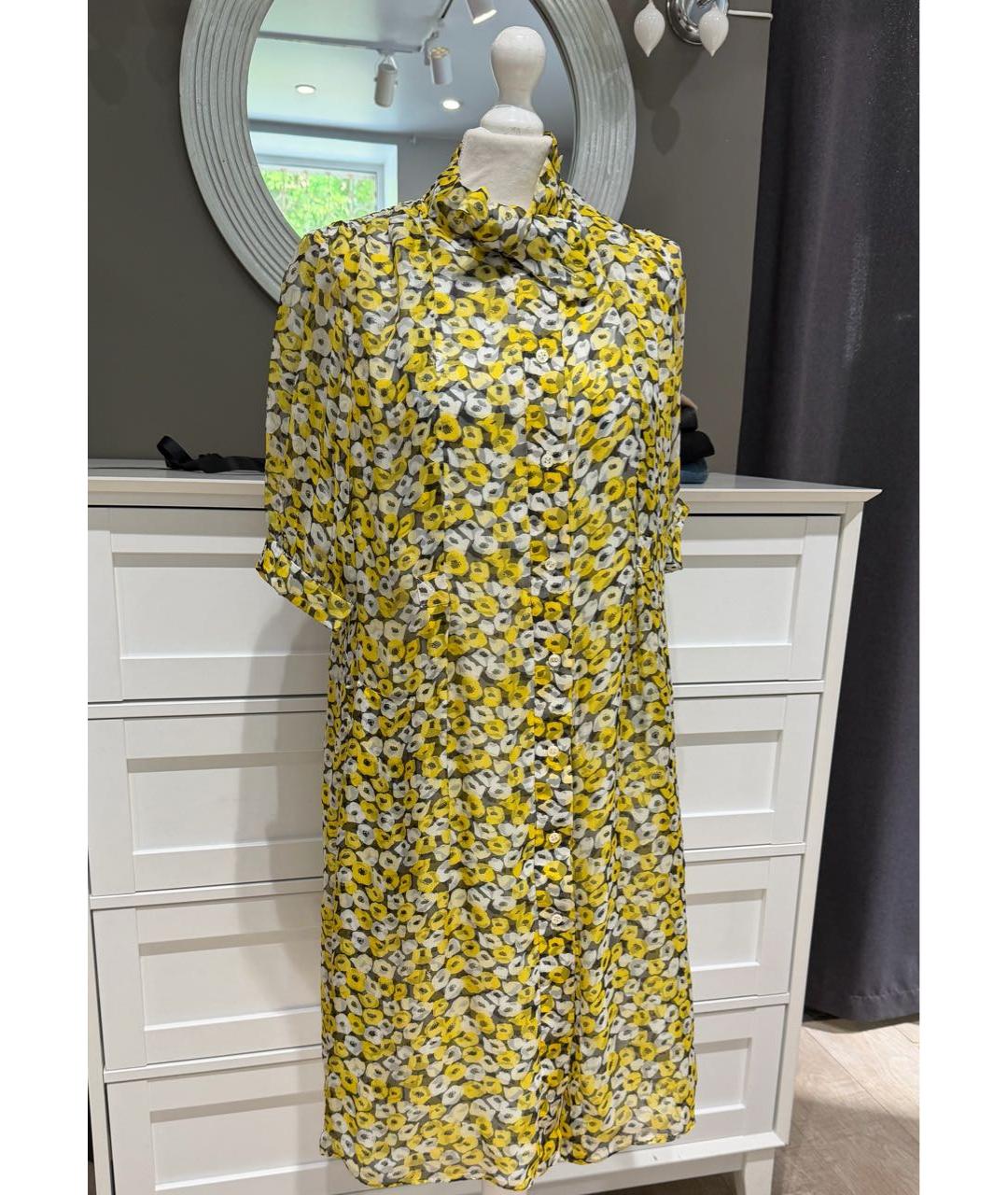SAINT LAURENT Желтое шелковое повседневное платье, фото 3