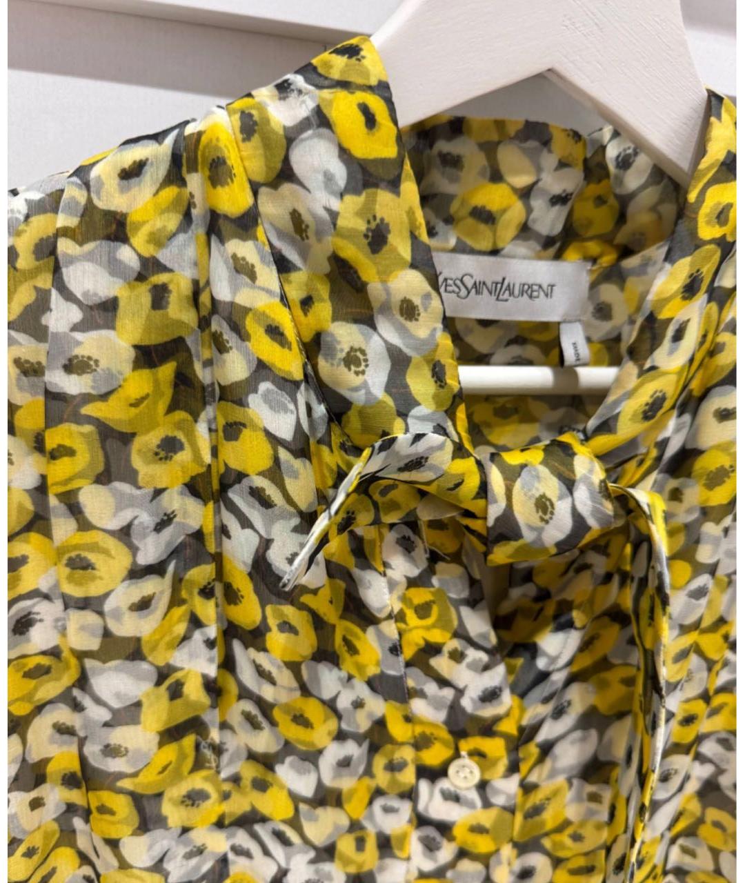 SAINT LAURENT Желтое шелковое повседневное платье, фото 2