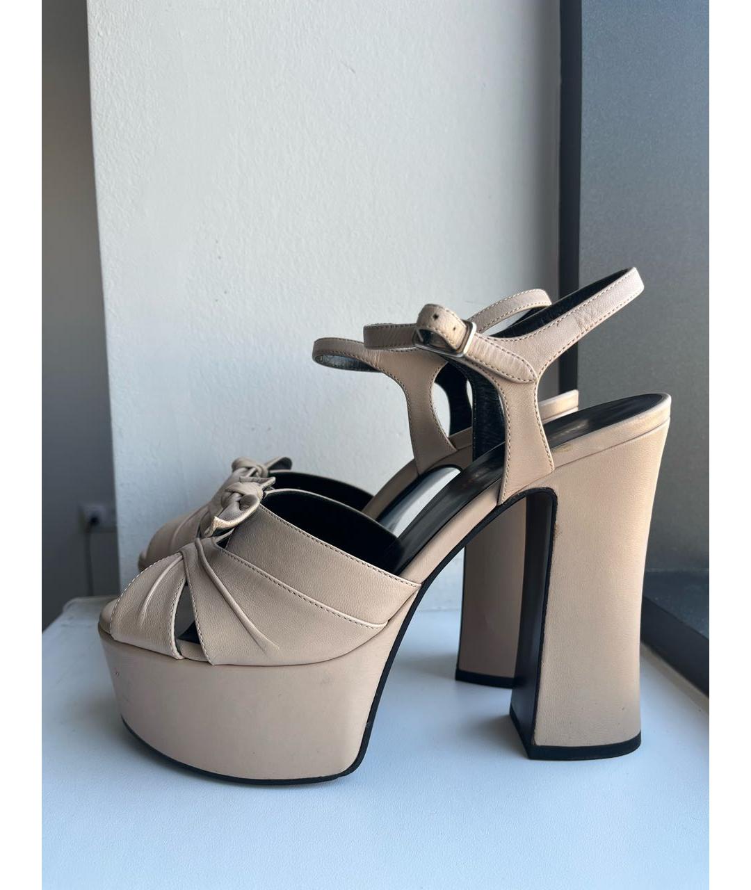 SAINT LAURENT Бежевые кожаные босоножки, фото 6