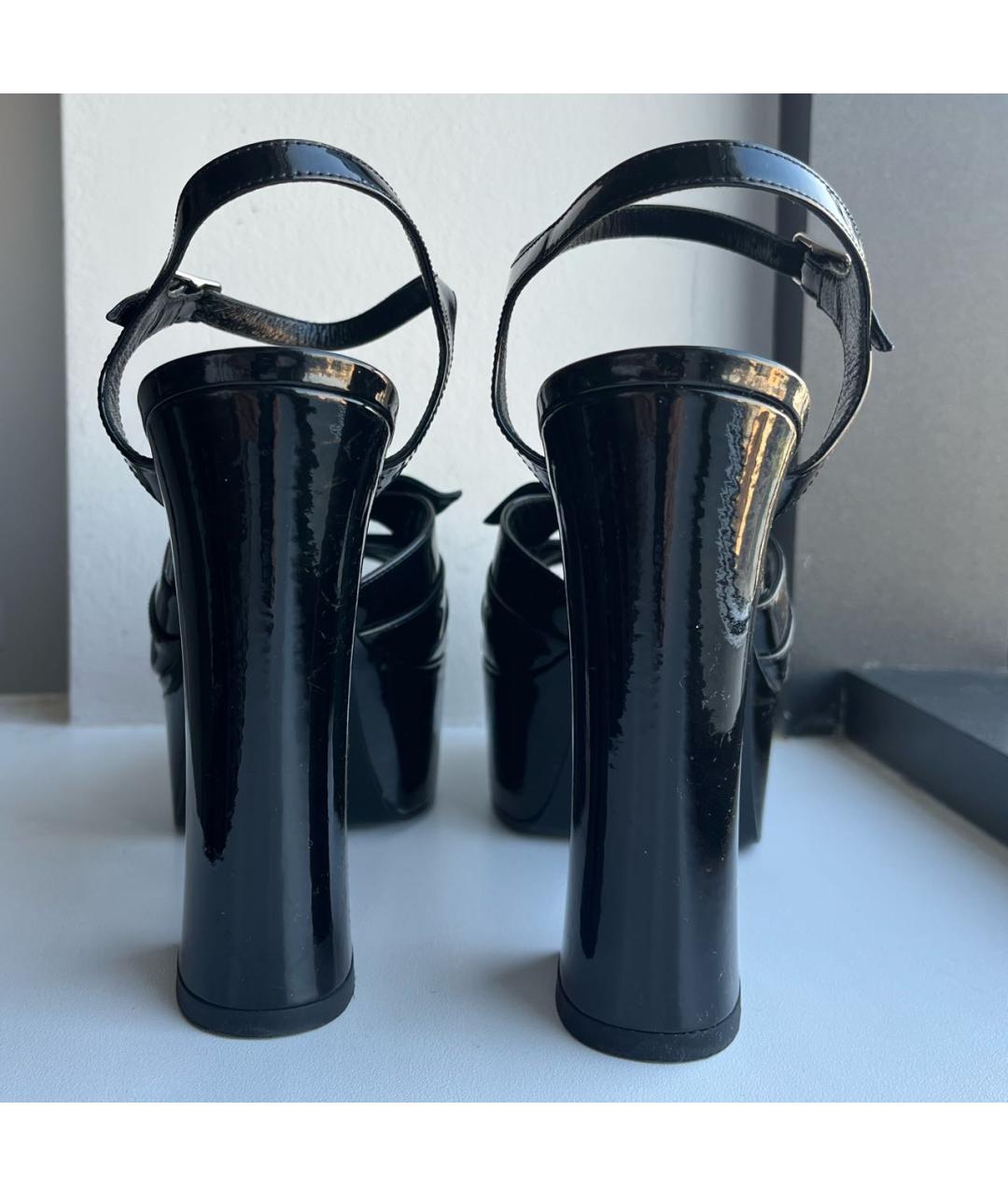 SAINT LAURENT Черные босоножки из лакированной кожи, фото 4