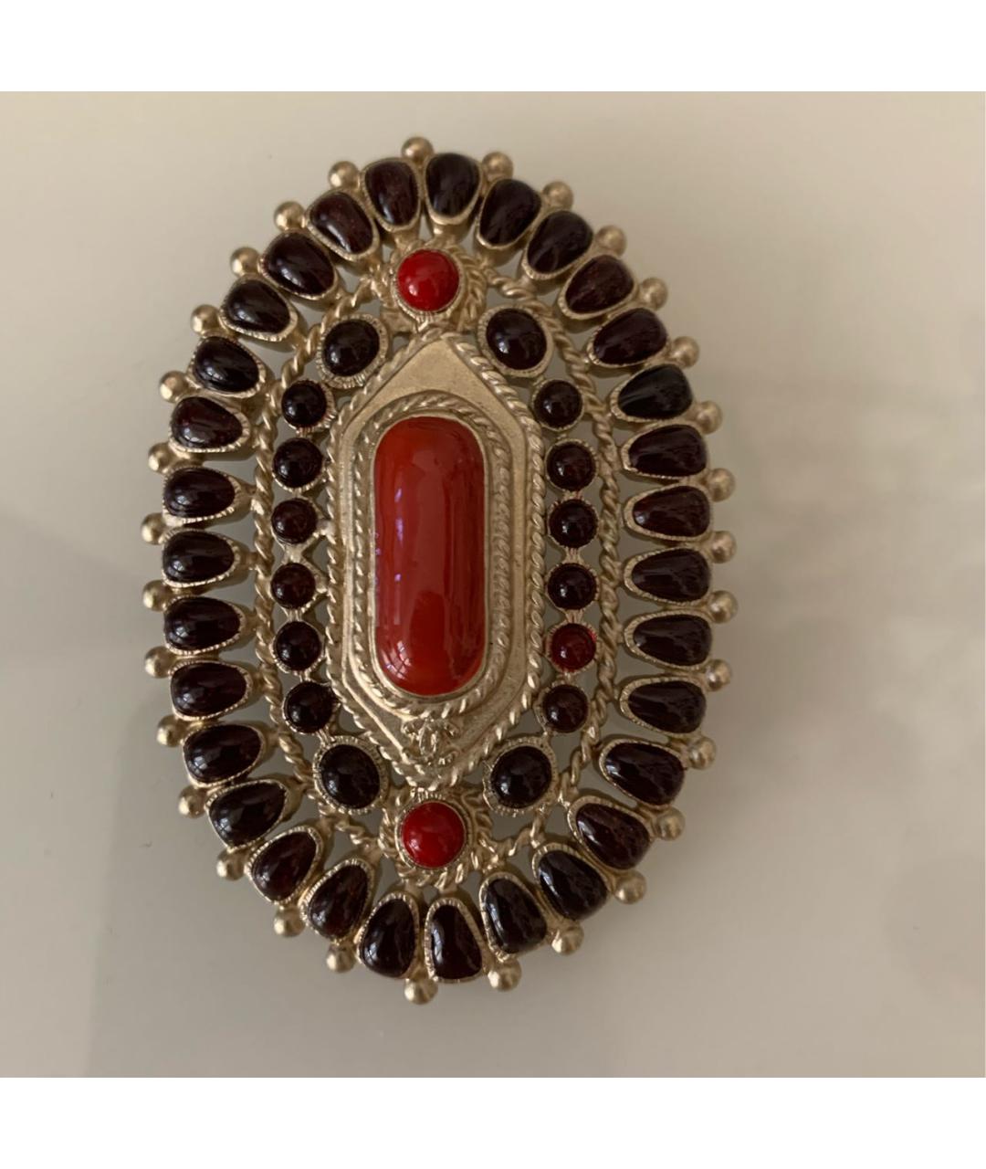 CHANEL Бордовая металлическая булавка / брошь, фото 9