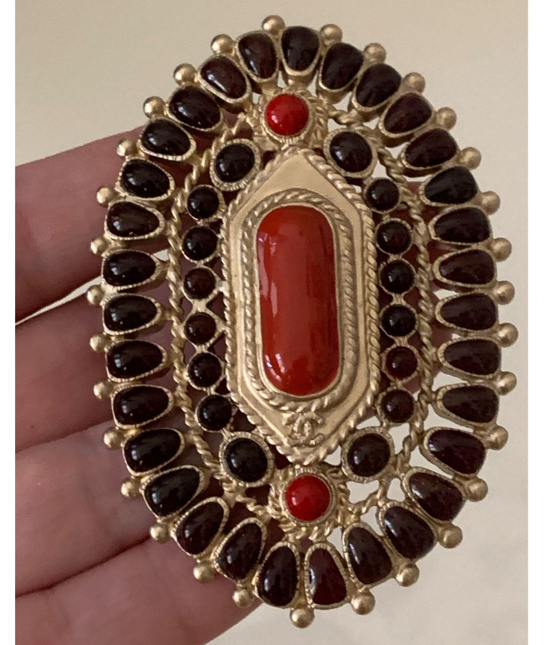 CHANEL Бордовая металлическая булавка / брошь, фото 4