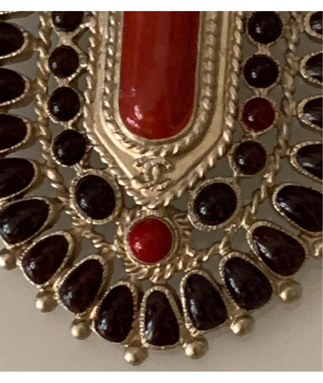 CHANEL Бордовая металлическая булавка / брошь, фото 5