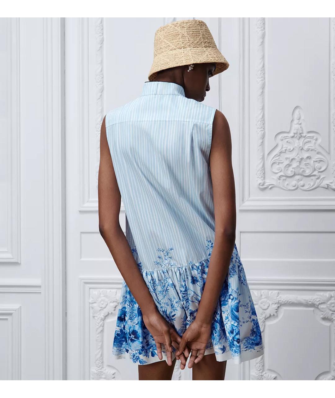 CHRISTIAN DIOR Голубое хлопковое повседневное платье, фото 3