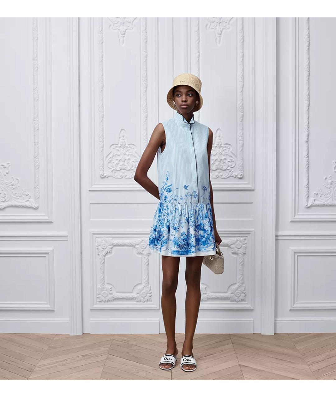 CHRISTIAN DIOR Голубое хлопковое повседневное платье, фото 4