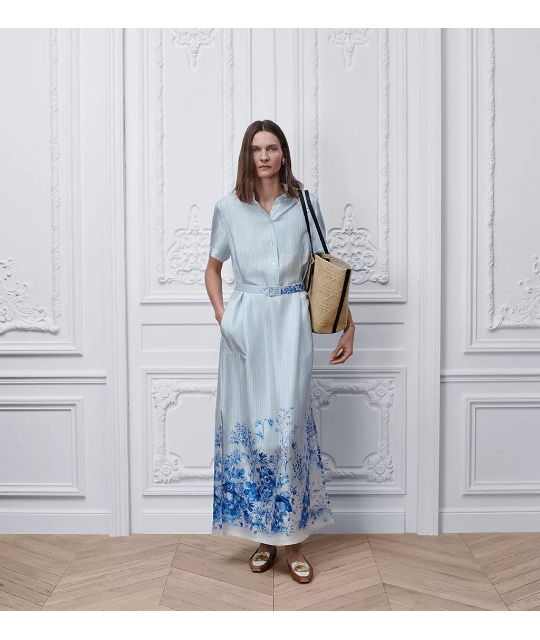 CHRISTIAN DIOR Голубое шелковое повседневное платье, фото 4
