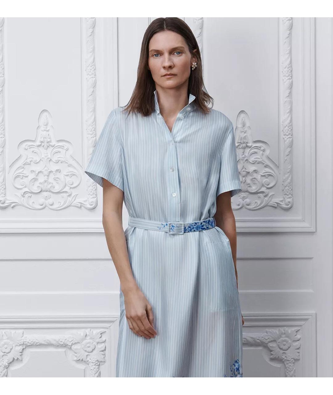 CHRISTIAN DIOR Голубое шелковое повседневное платье, фото 3