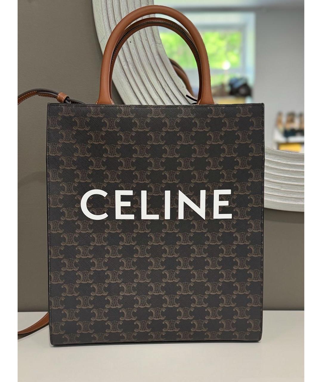 CELINE Коричневая кожаная сумка тоут, фото 7