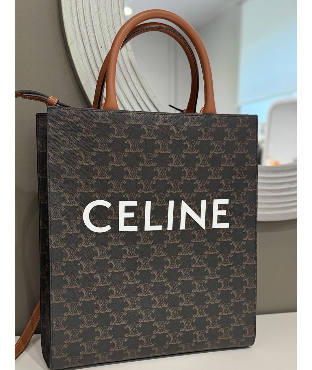 CELINE Коричневая кожаная сумка тоут, фото 6