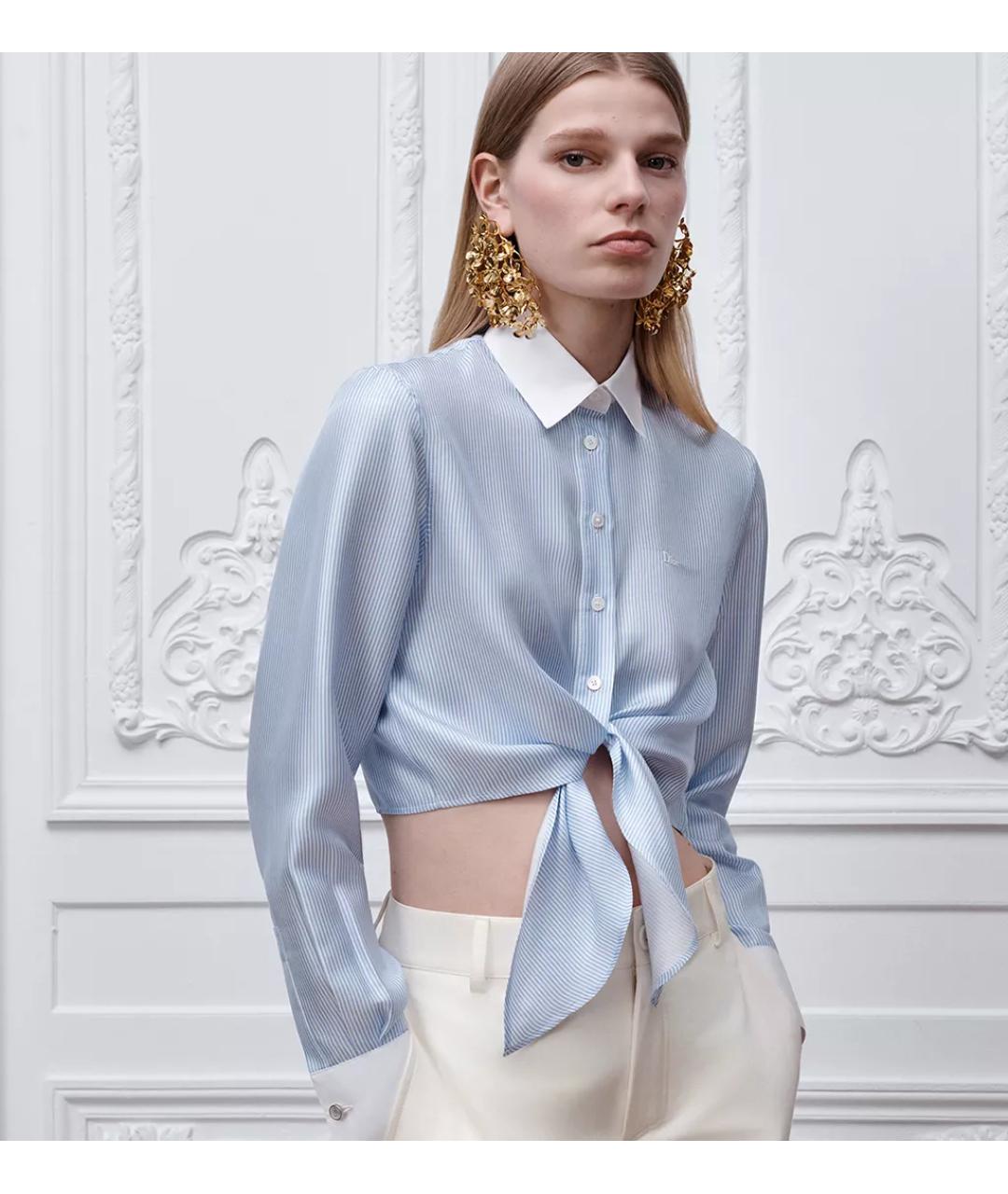 CHRISTIAN DIOR Голубая шелковая блузы, фото 5
