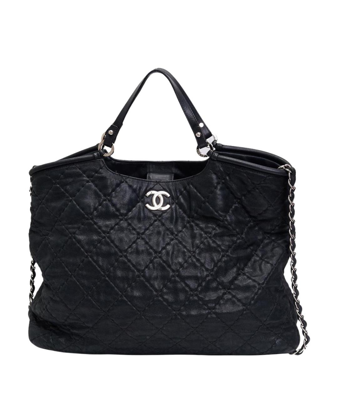 CHANEL Черная кожаная сумка с короткими ручками, фото 1