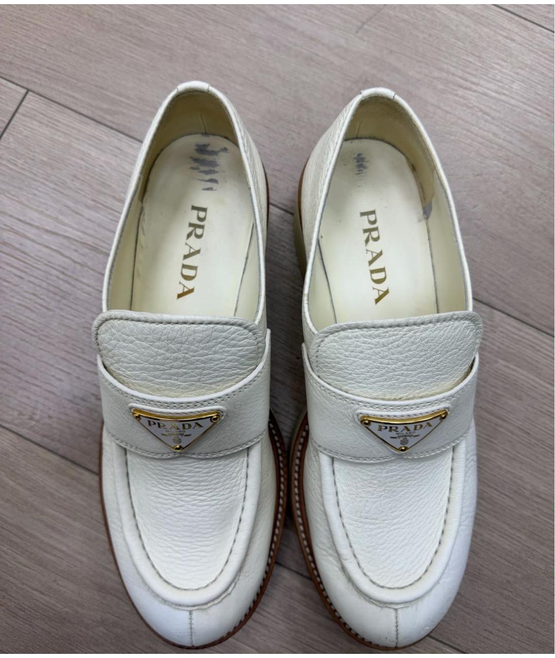 PRADA Белые кожаные лоферы, фото 3