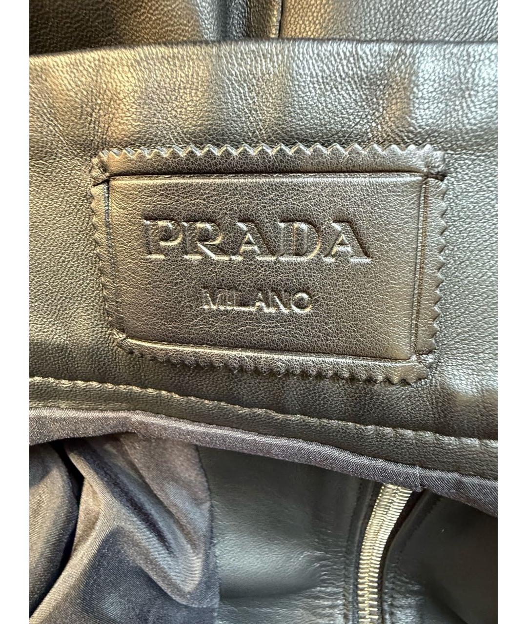 PRADA Черная кожаная юбка миди, фото 3