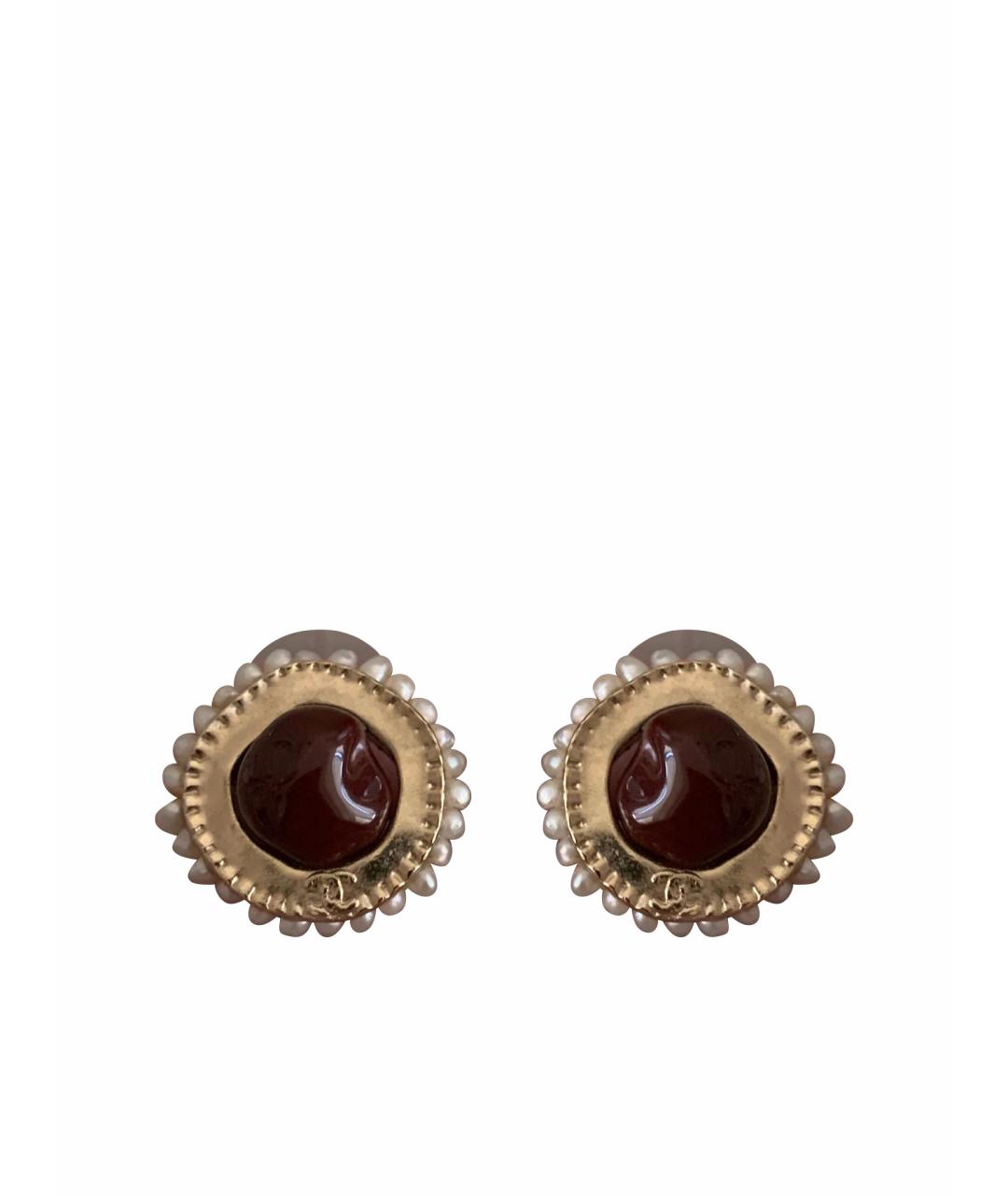 CHANEL Бордовые металлические серьги, фото 1